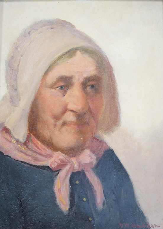 David W. Haddon (Newlyn school, 1884-1911), pair of oils on board, Portraits of an elderly lady and gentleman, each signed, 19 x 13.5cm, housed in carved wood frames. Condition - good